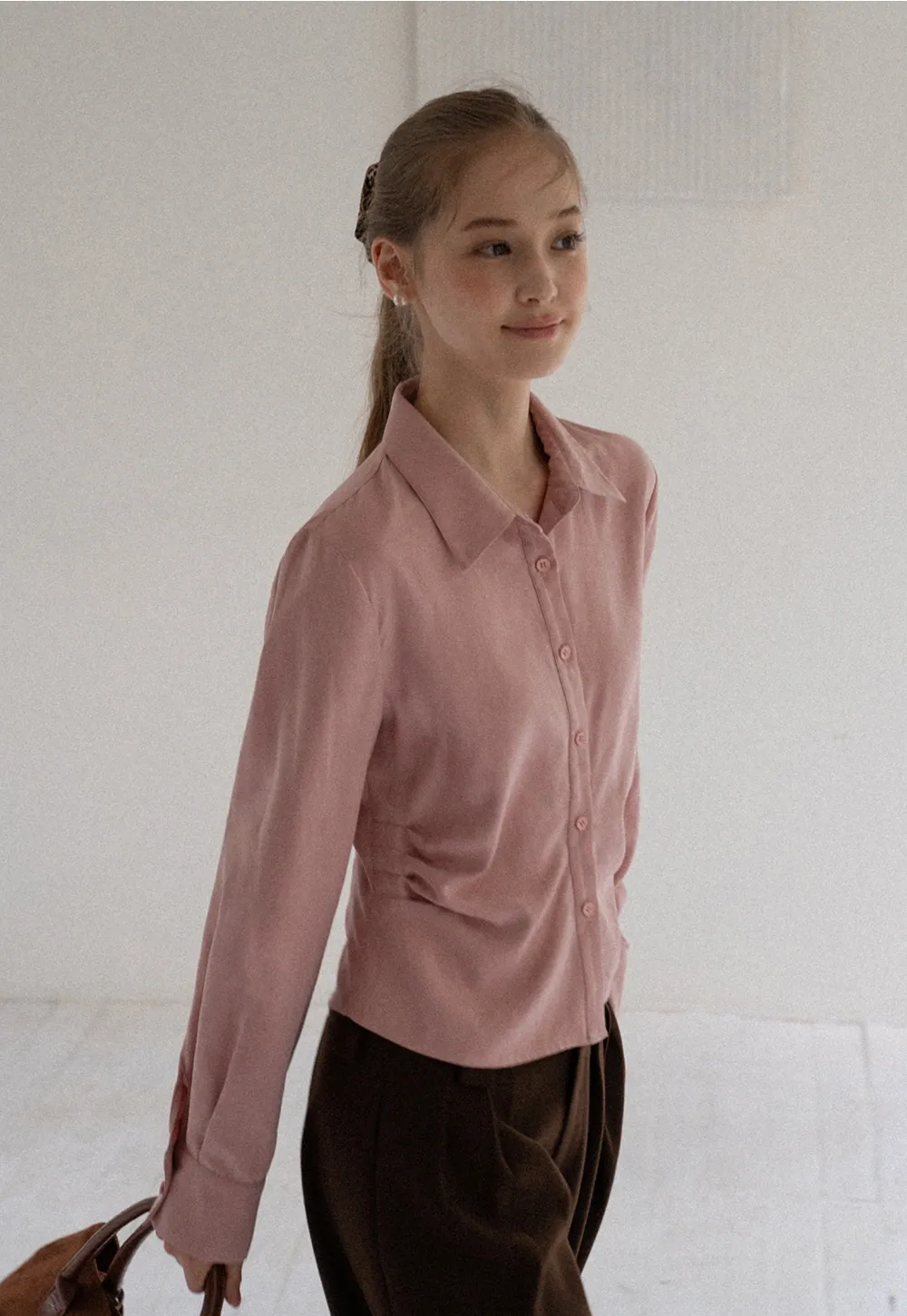 Women Satin Button Up Blouse