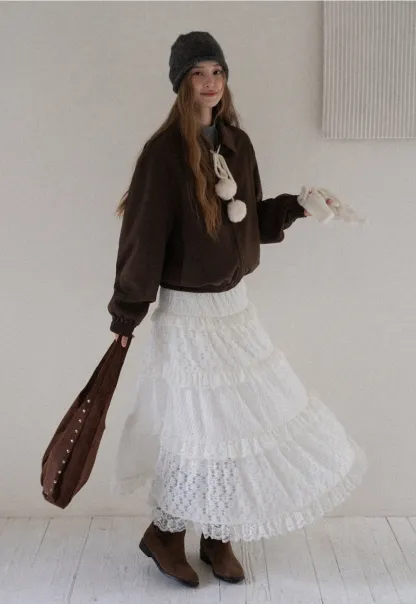 Women Zip Up Short Jacket Casual Long Sleeve Coat