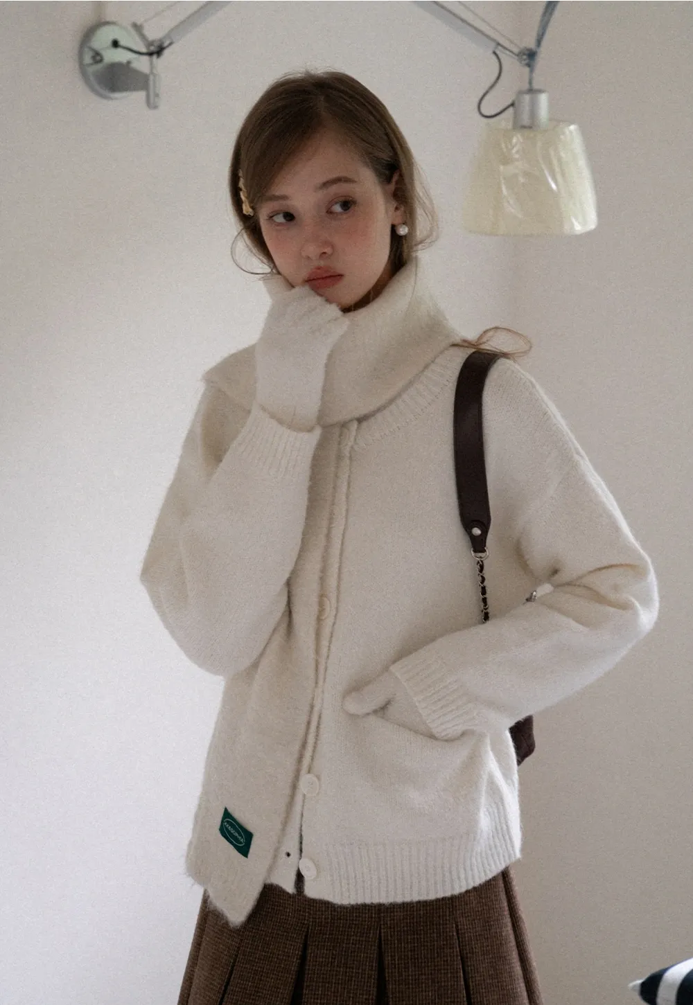 Women Basic Cream Knit Cardigan Casual Warm Sweater