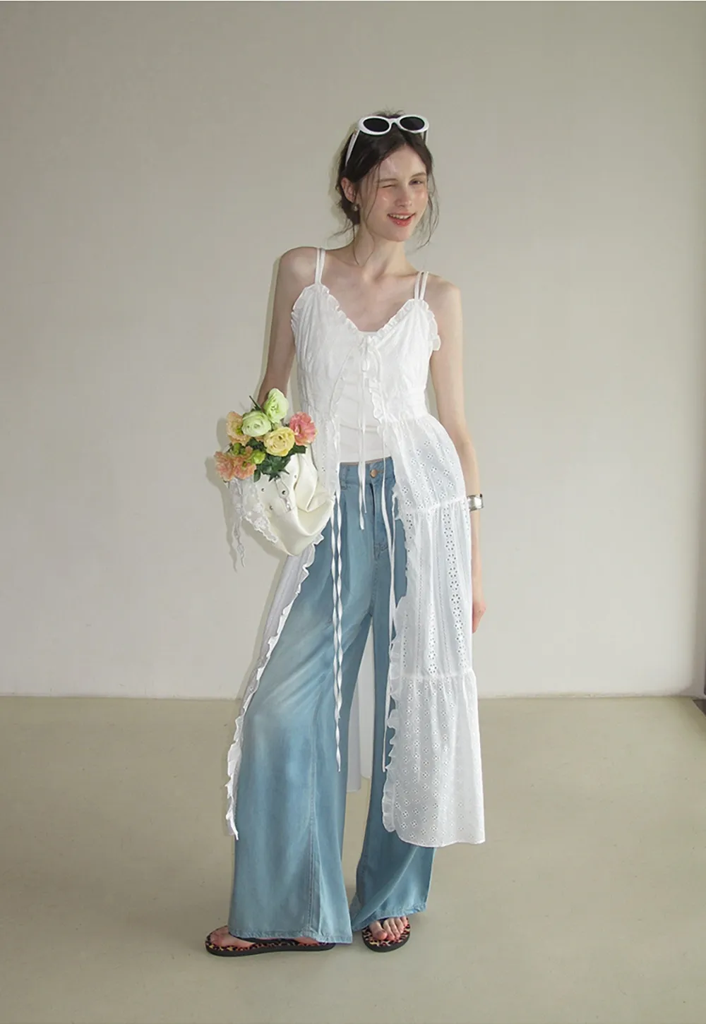 Women’s Eyelet Lace V Neck Midi Dress