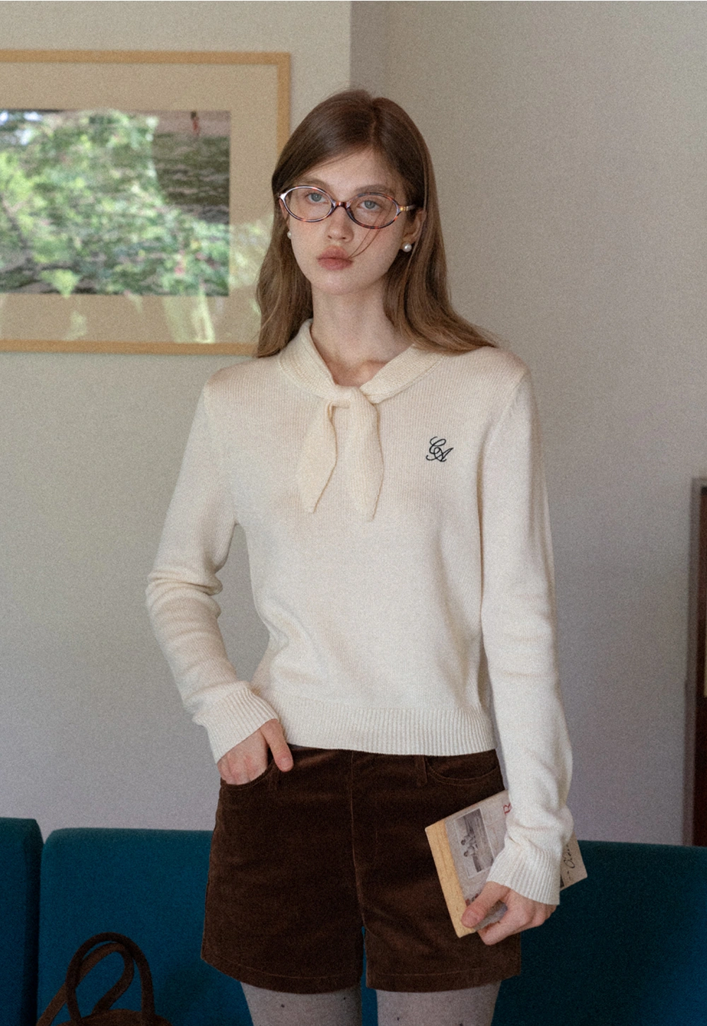 Women Elegant Tie Neck Pullover Sweater