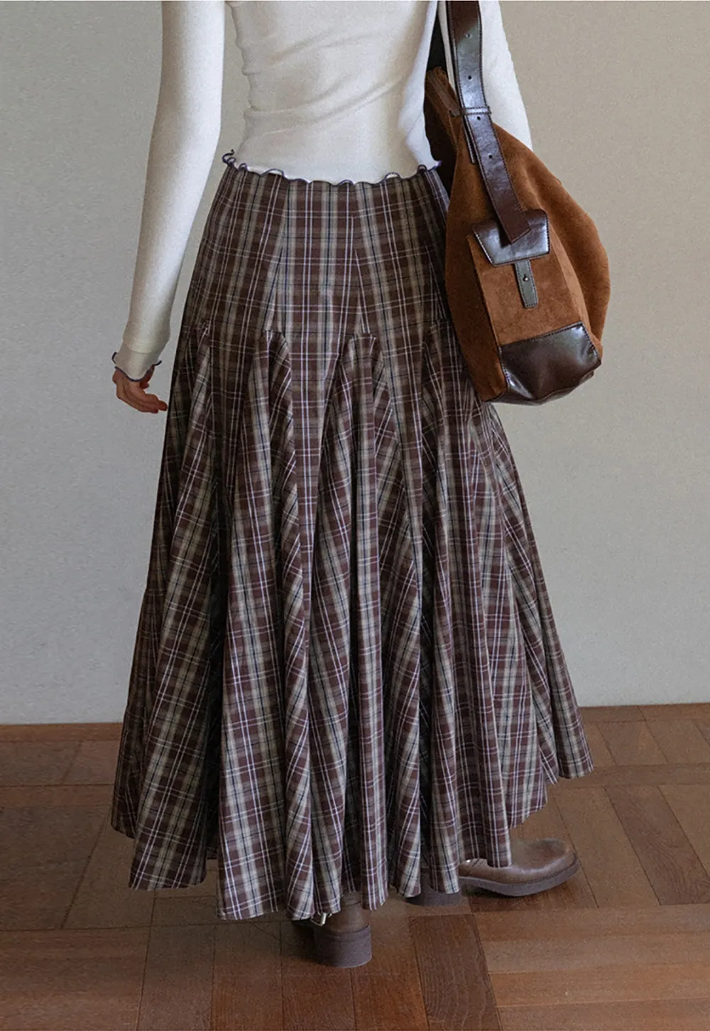 Vintage Plaid High Waist Maxi Skirt