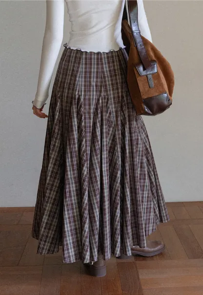 Vintage Plaid High Waist Maxi Skirt