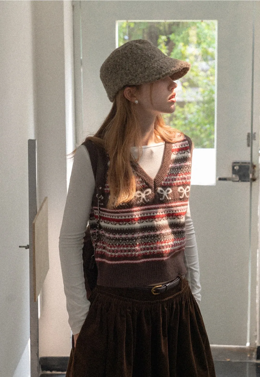 Preppy Bow Pattern V Neck Knit Sweater Vest