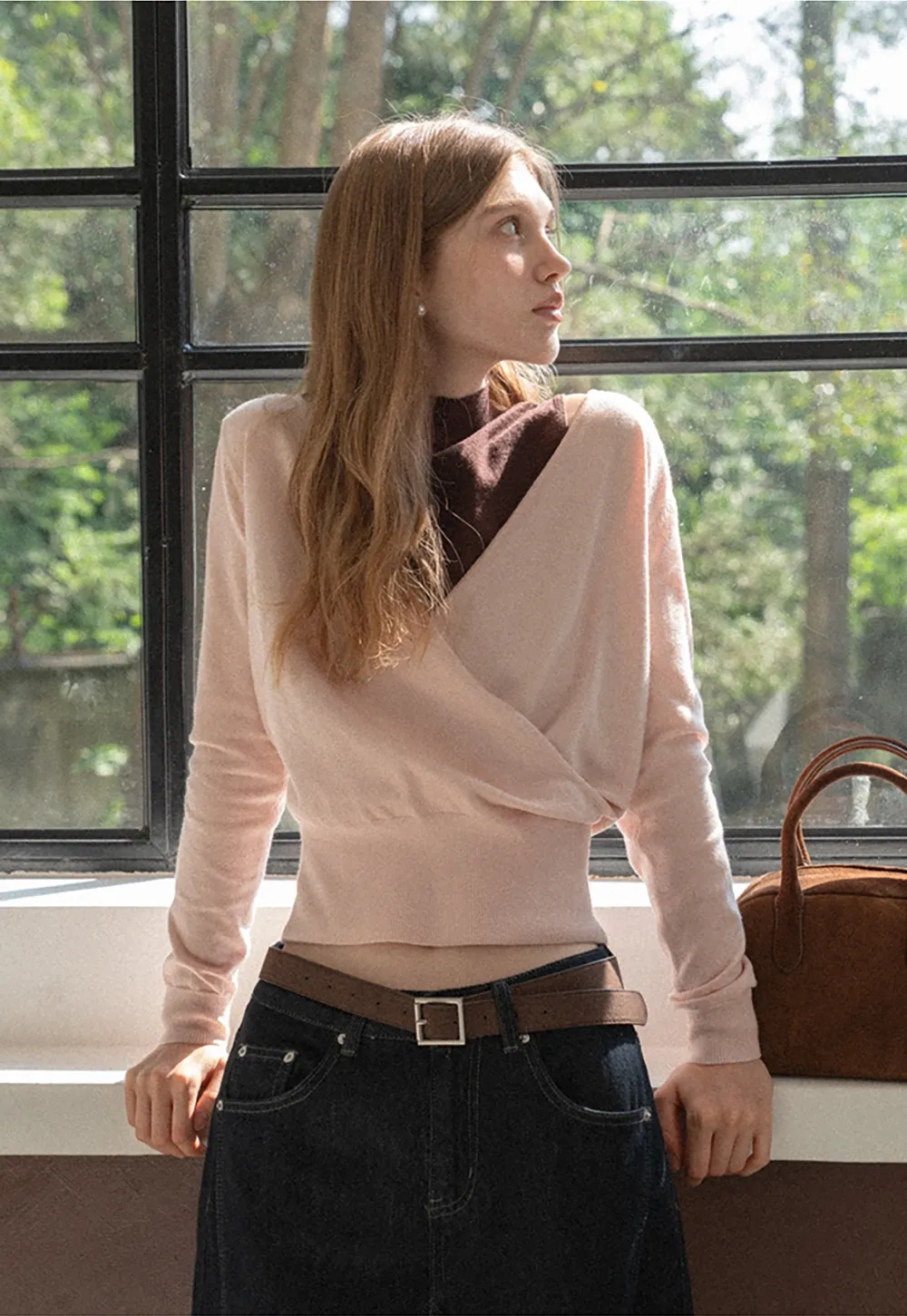 V Neck Wrap Knit Top and Sleeveless Vest Set