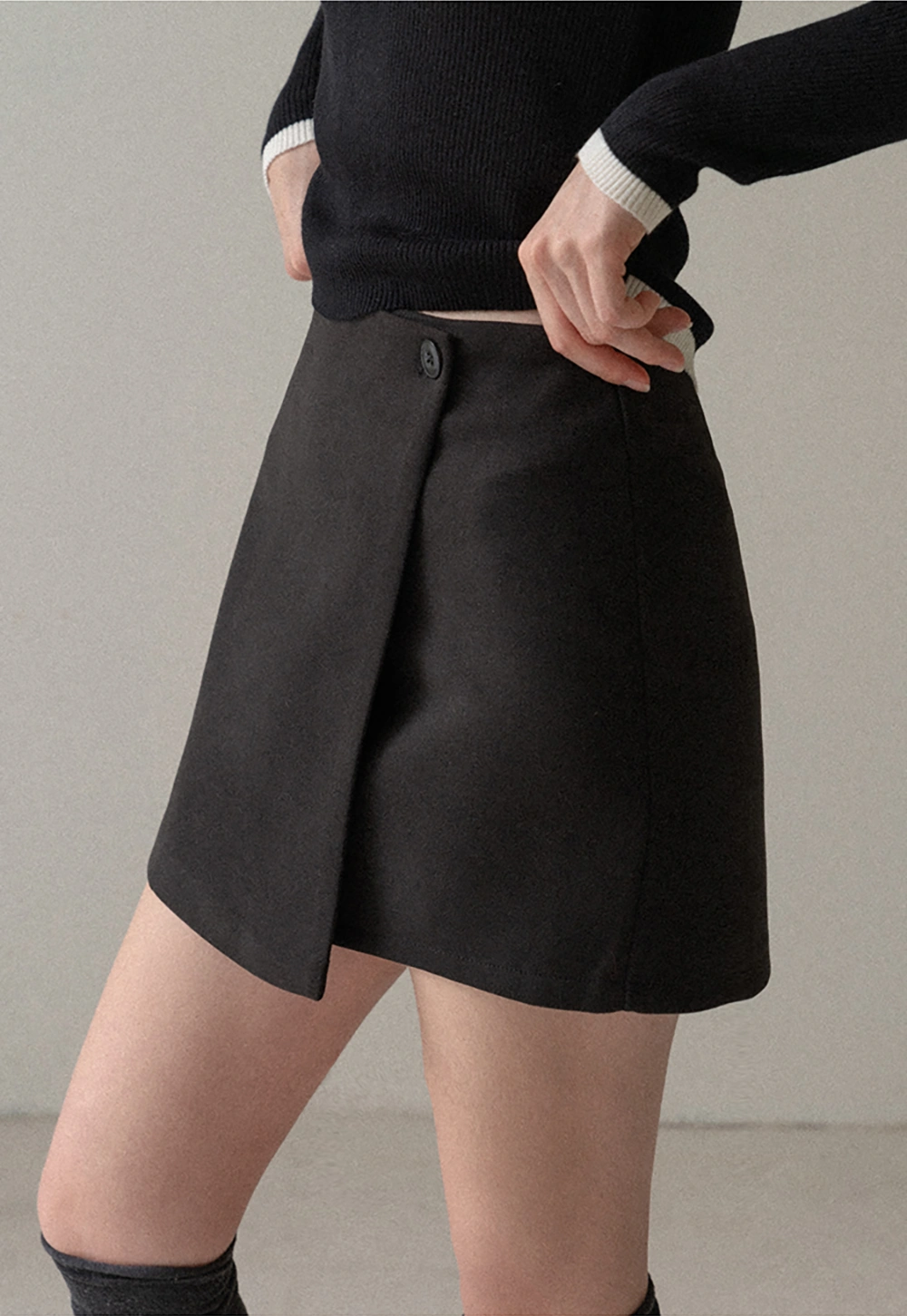 Faux Two Piece Wool Blend Mini Skirt