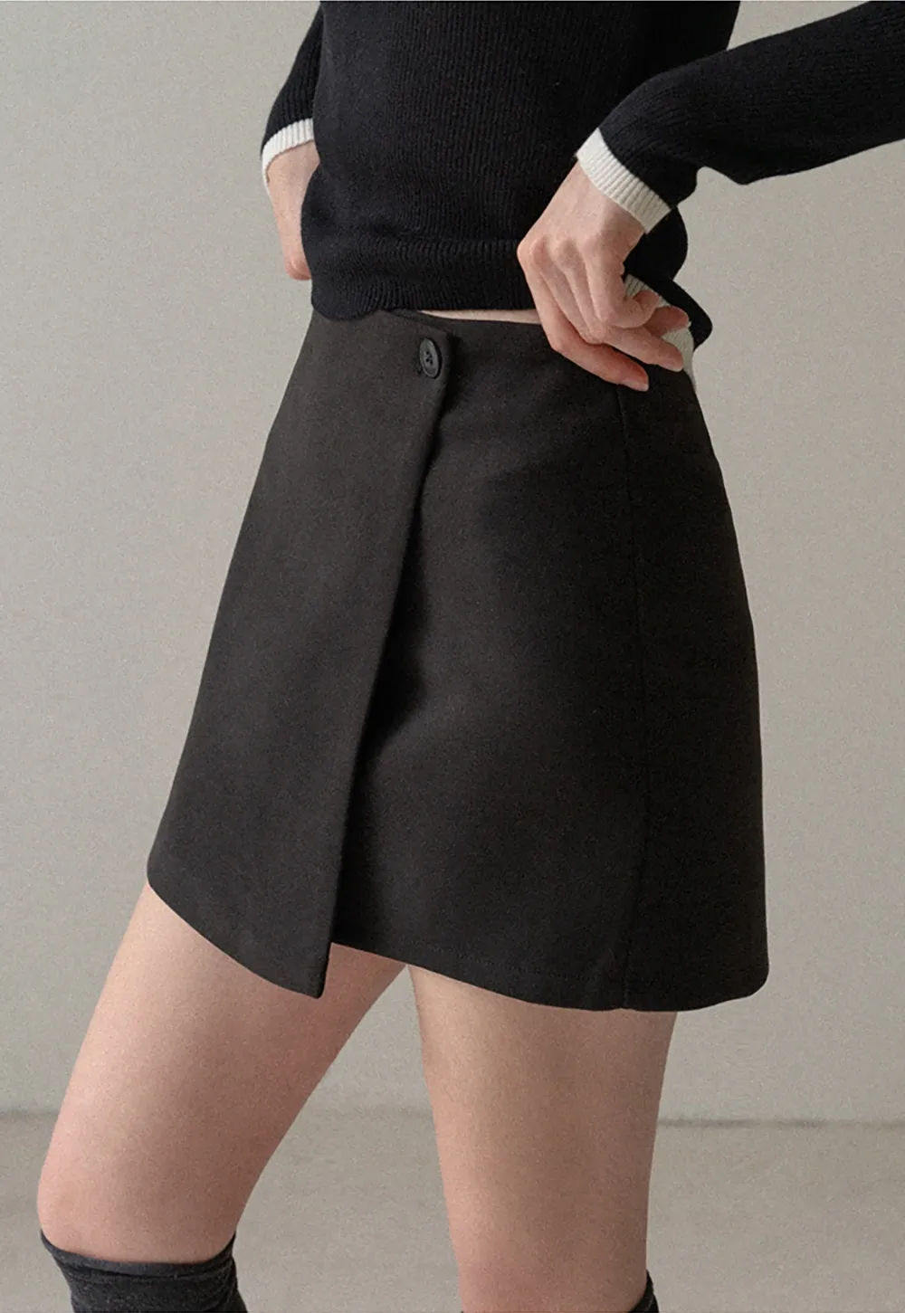 Faux Two Piece Wool Blend Mini Skirt