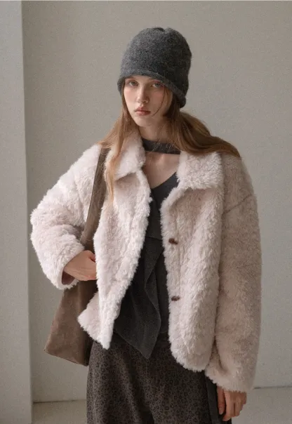 Women Faux Shearling Jacket Short Teddy Coat Winter