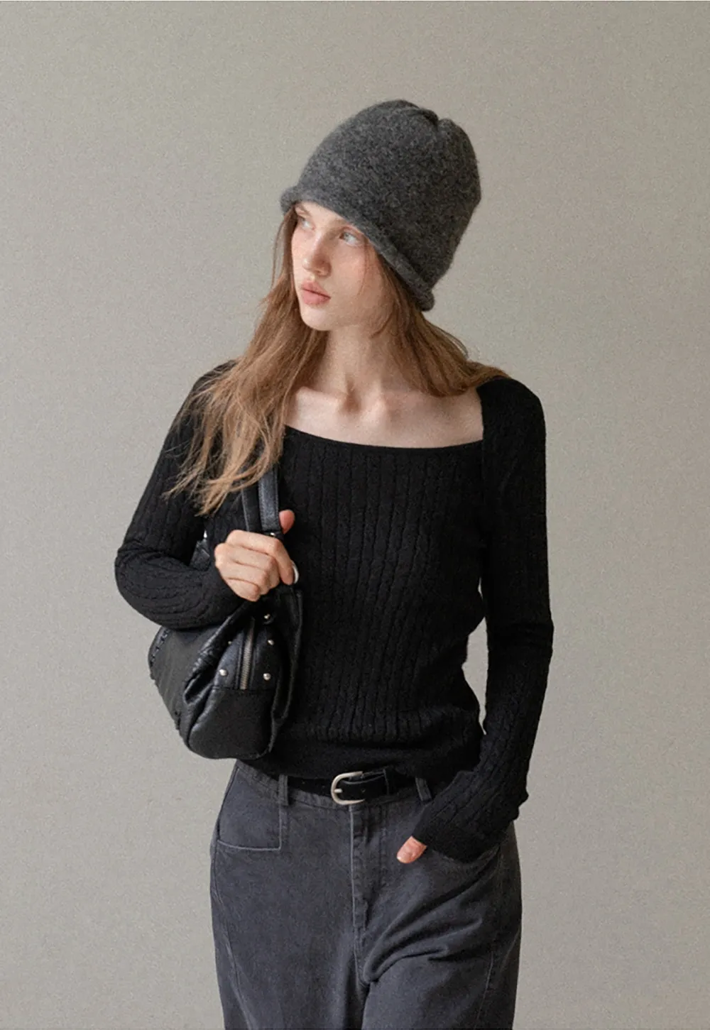 Square Neck Cable Knit Sweater