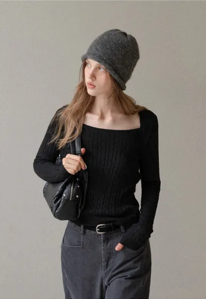 Square Neck Cable Knit Sweater