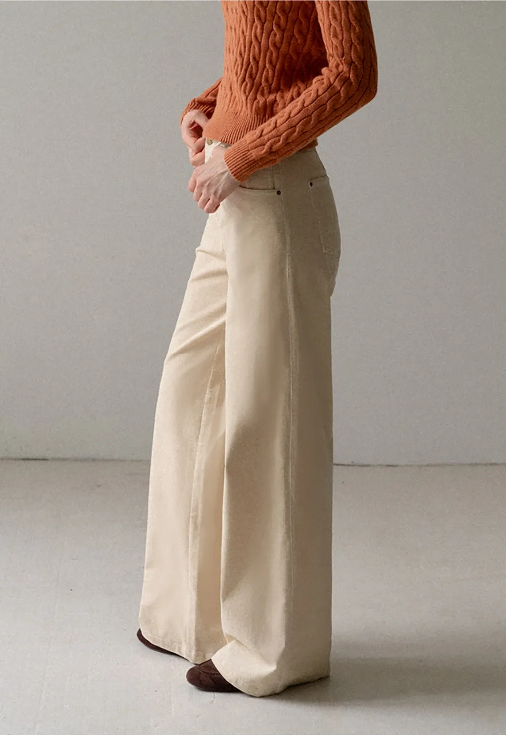 Women High Waist Corduroy Pants Wide Leg Casual