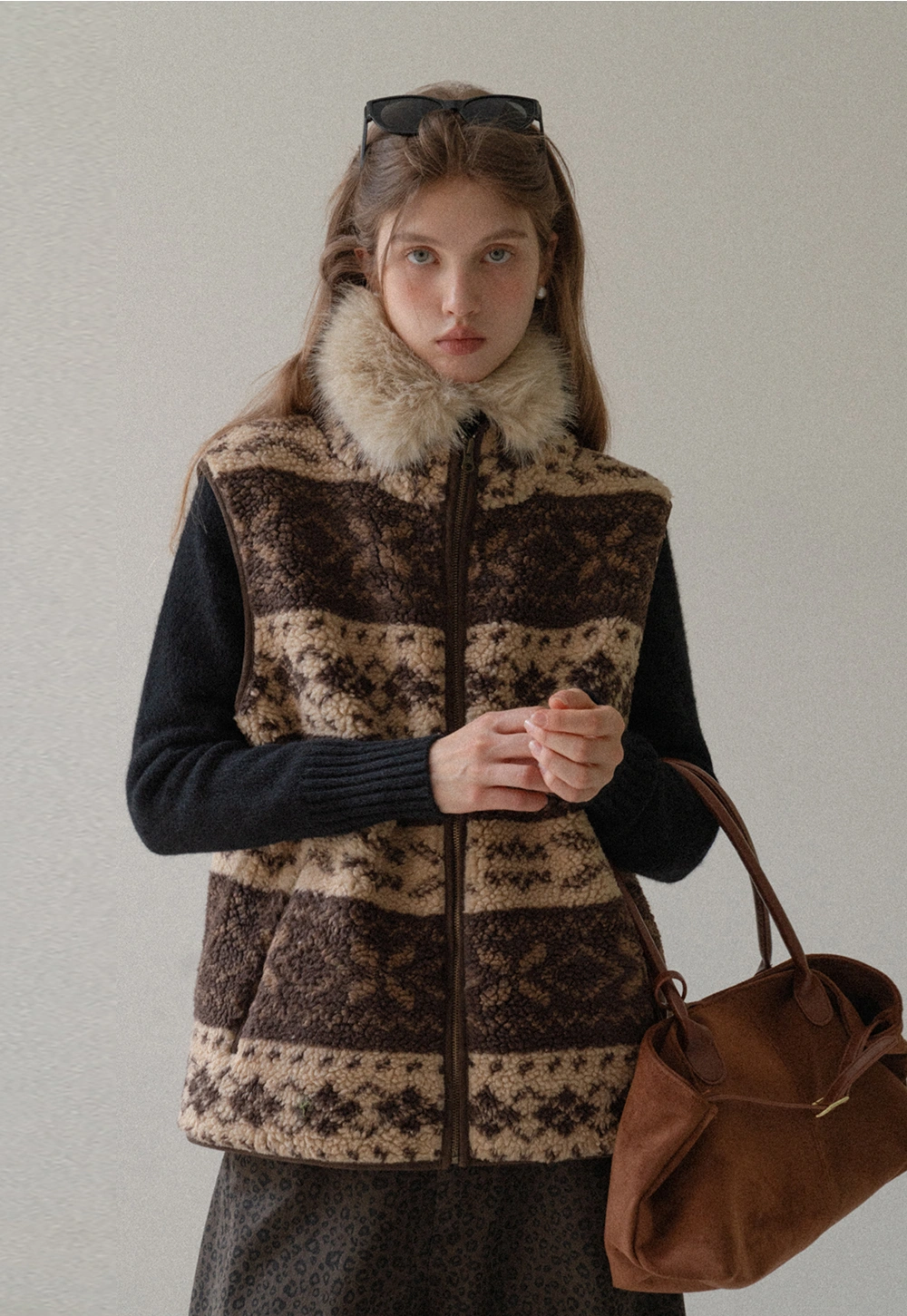 Vintage Fleece Vest Women Zip Up Sherpa Warm