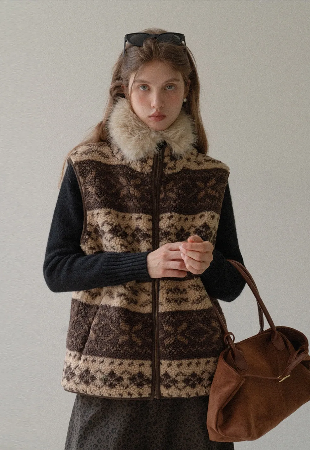 Vintage Fleece Vest Women Zip Up Sherpa Warm