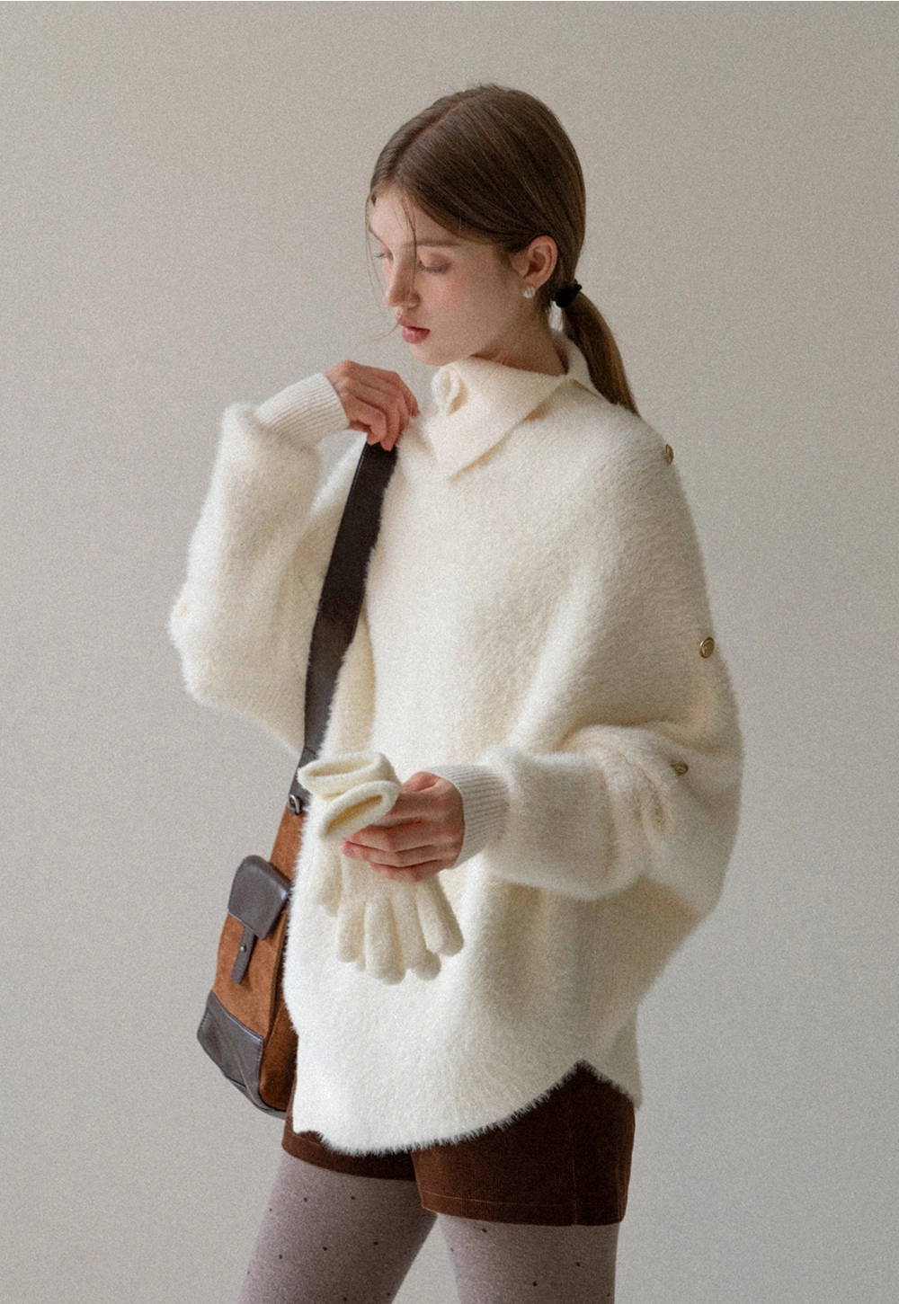 Cozy White Turtleneck Sweater Women Fuzzy Knit Top