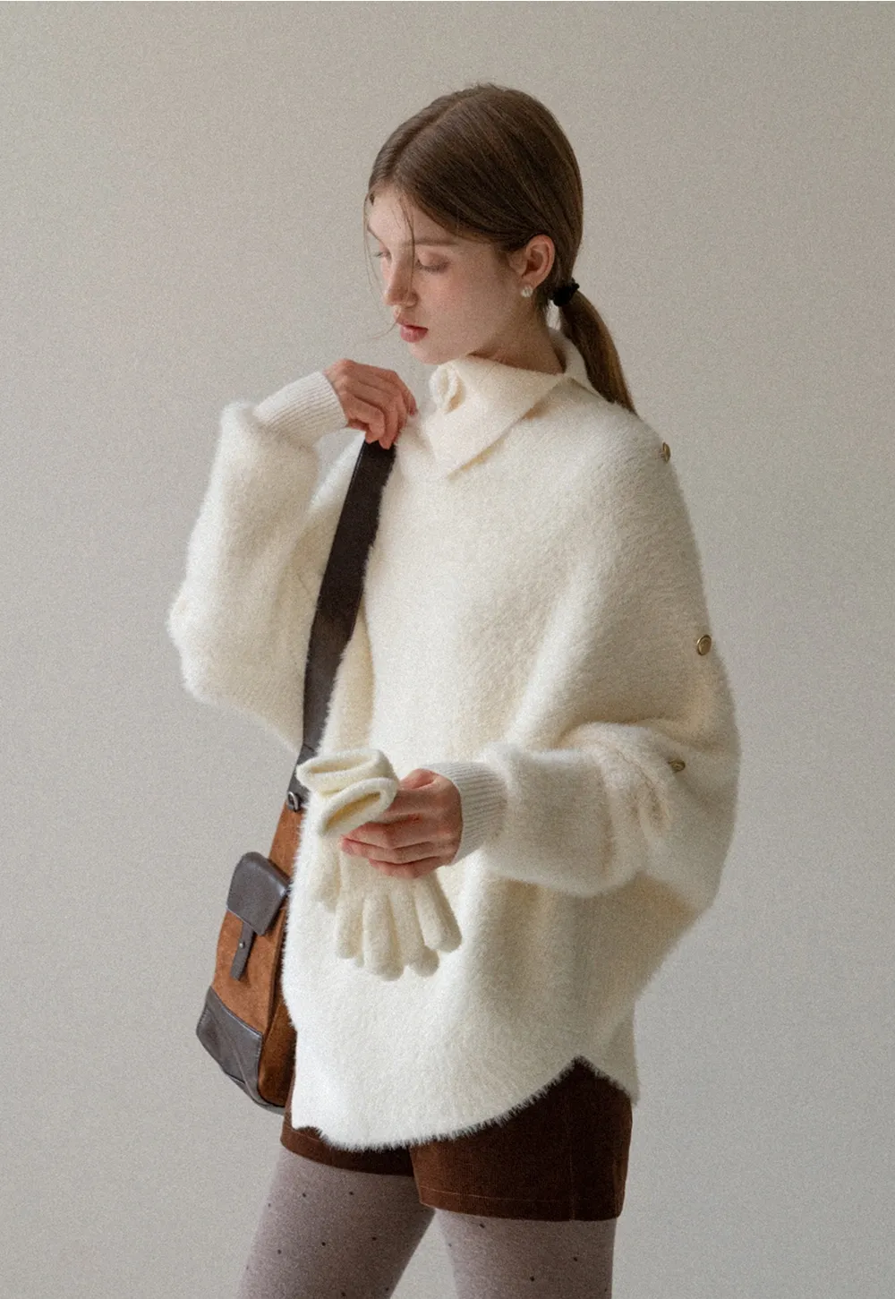 Cozy White Turtleneck Sweater Women Fuzzy Knit Top