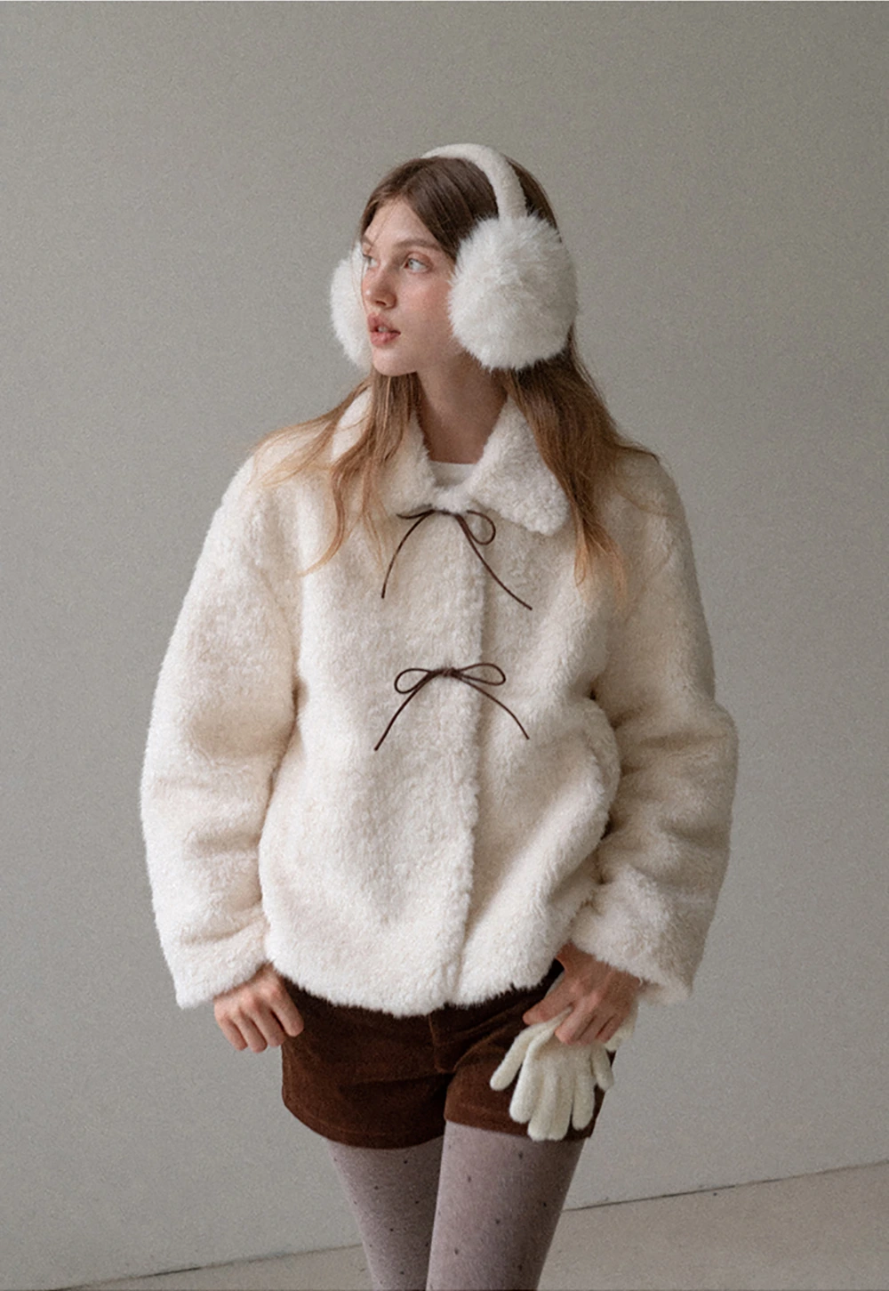 Womens Bow Tie Fleece Teddy Jacket