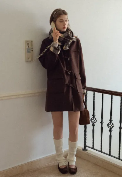Women Winter Wool Coat Hooded Duffle Outerwear