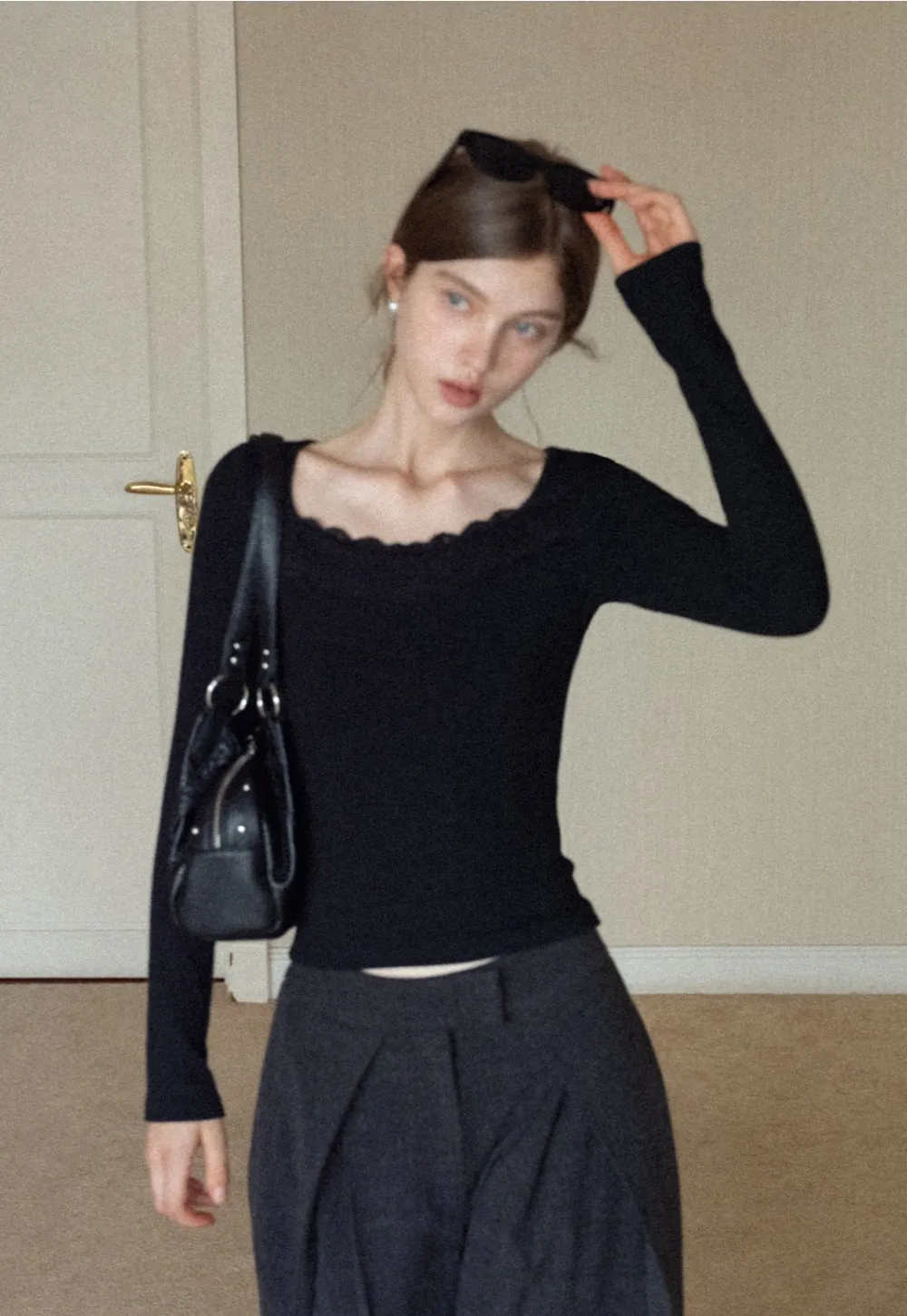 Women Square Neck Long Sleeve Tee