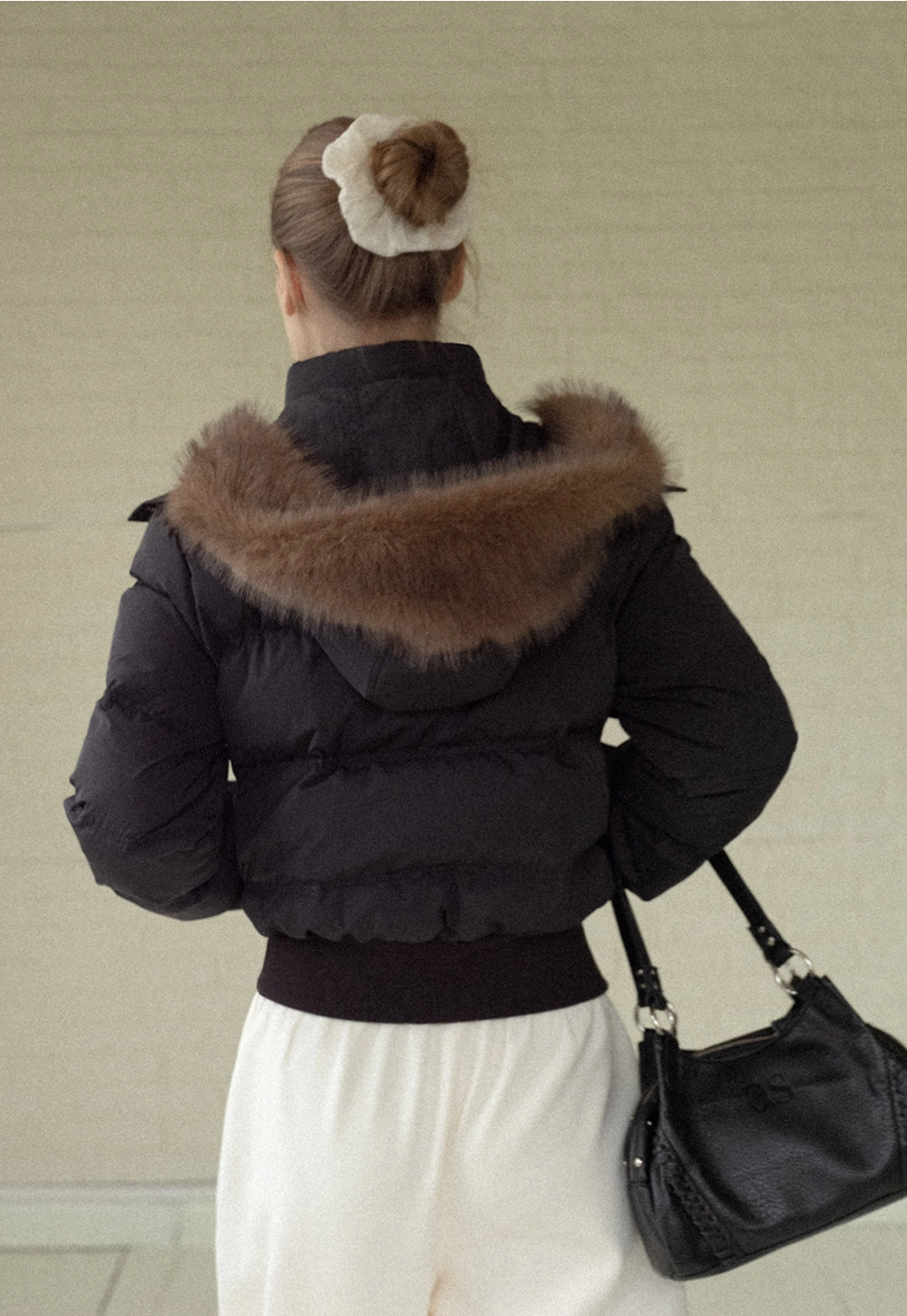 Stylish Black Winter Coat Jacket with Fur Hood