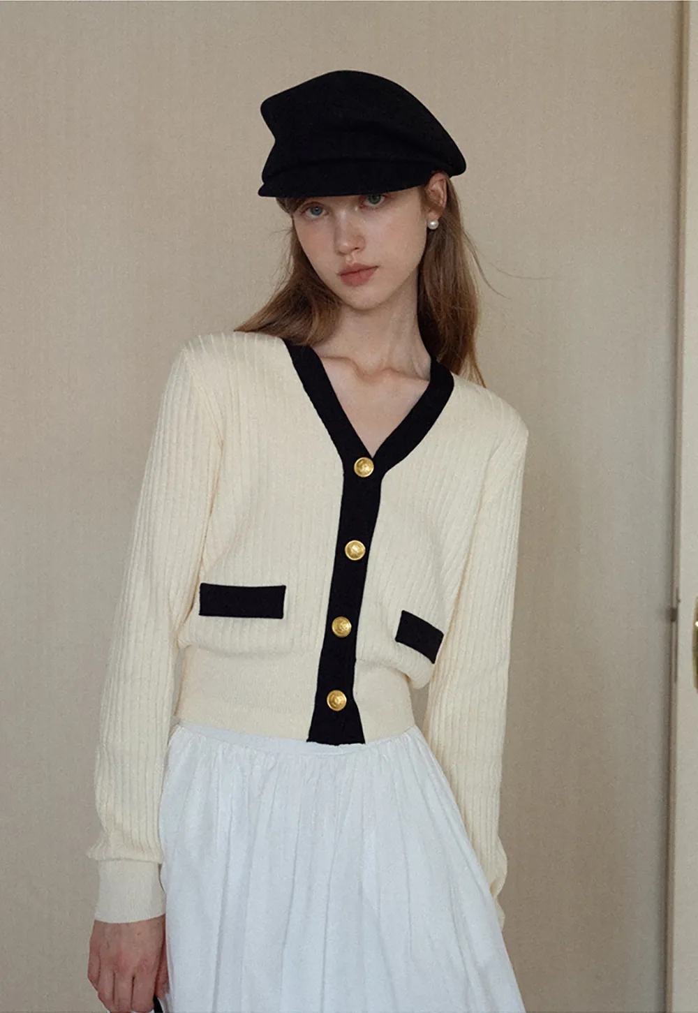 Contrast Trim Ribbed Knit Cardigan