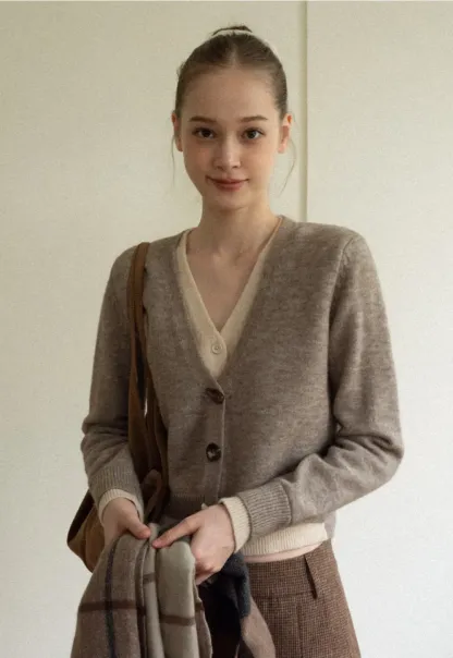 Contrast Trim Button-Up Knit Cardigan