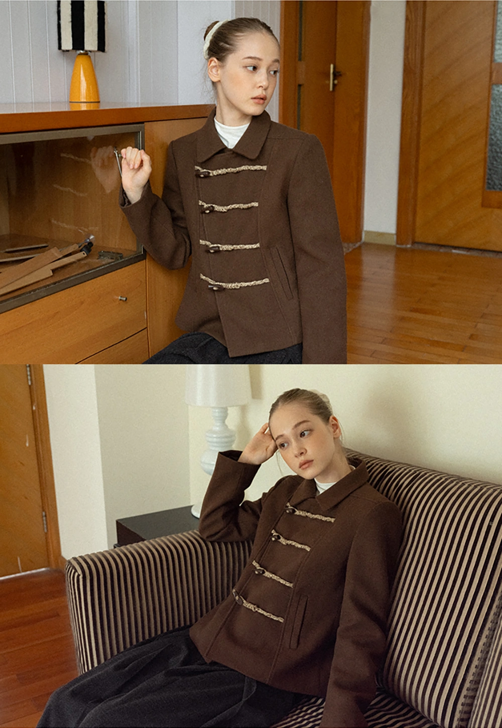 Women Wool-Blend Coat with Toggle Closure