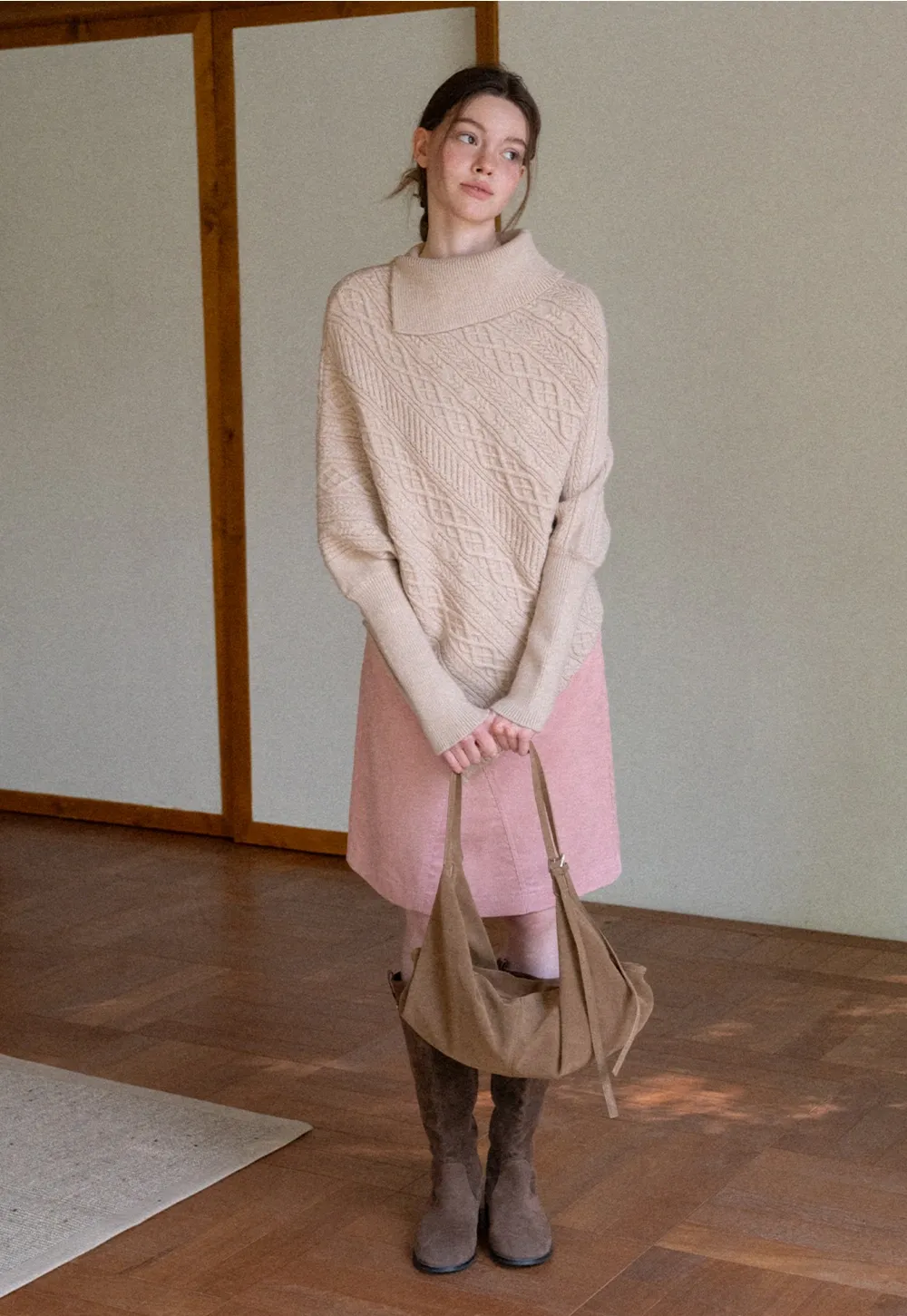 Warm Cable Knit Sweater Poncho for Women