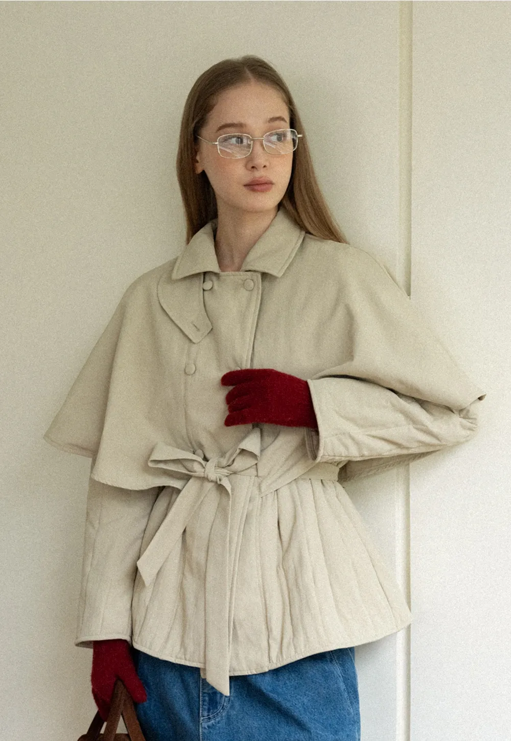 Trench Coat with Belt and Cape Sleeves for Women
