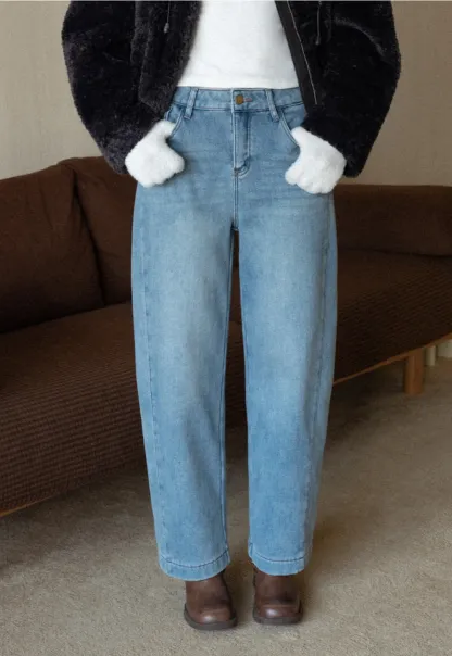 Wide-Leg Denim Jeans with Belt and Charm Detail