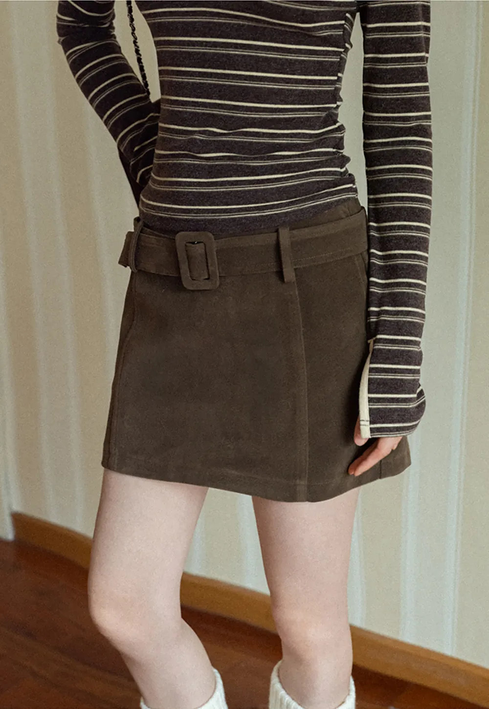 Suede Belted Mini Skirt