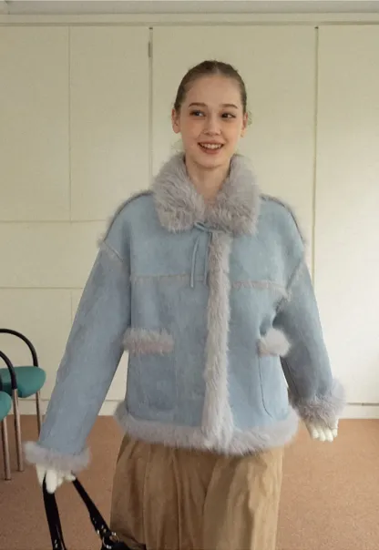 Faux Suede Jacket with Faux Fur Trim