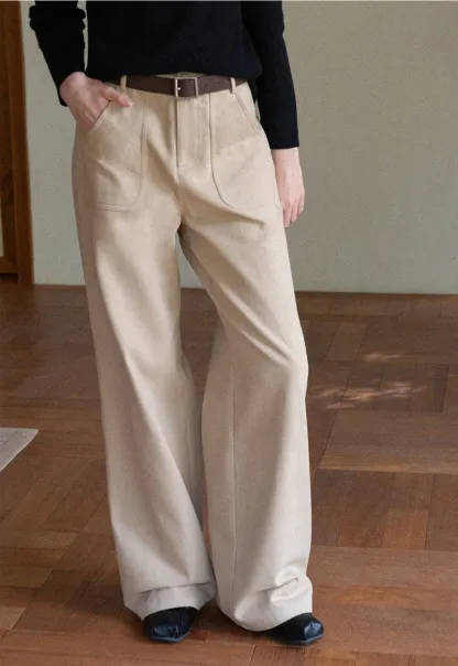 Women's Elegant Fleece-Lined Brushed Straight-Leg Casual Trousers