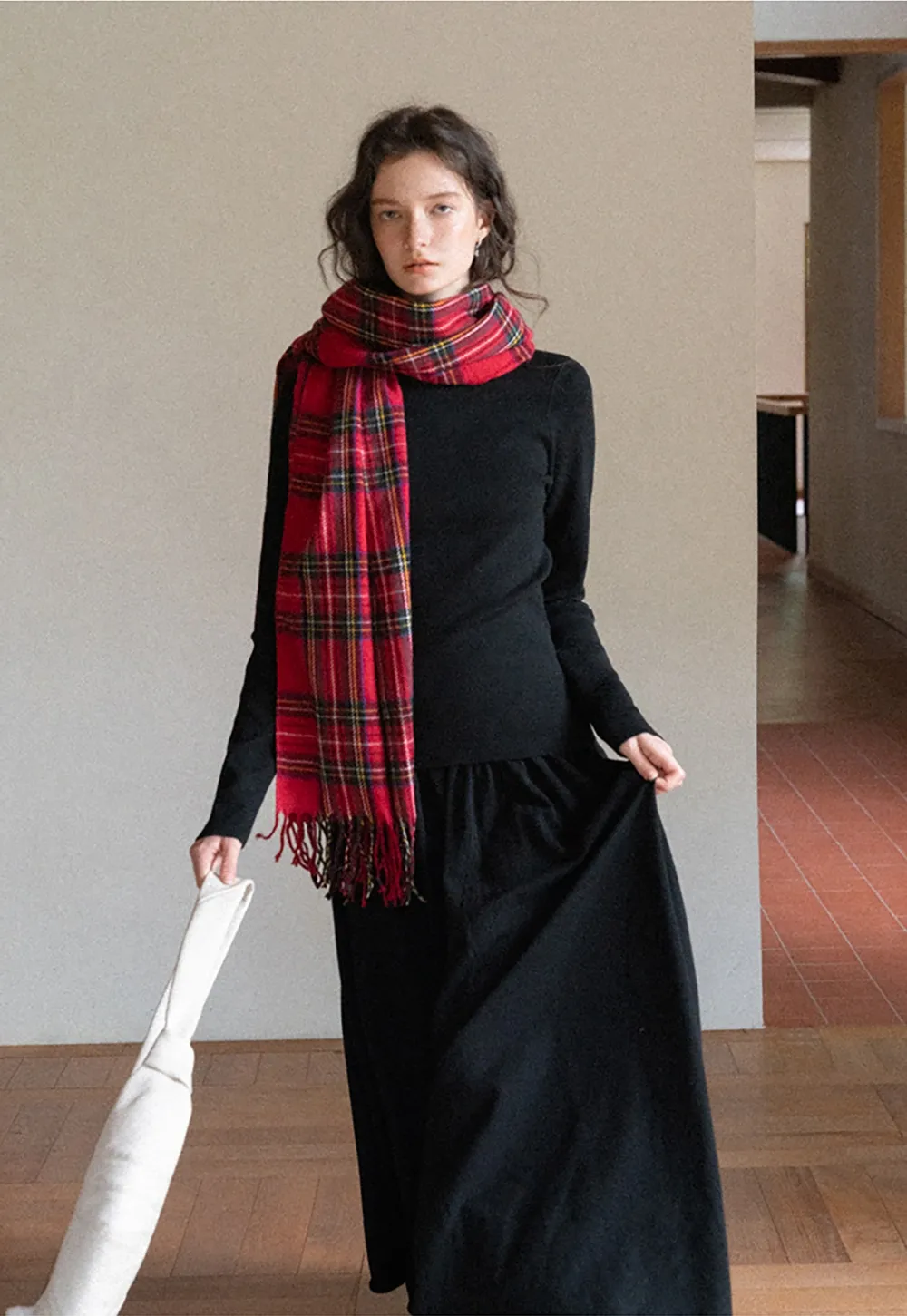 Women Black Long Sleeve Top and High-Waisted Skirt Set