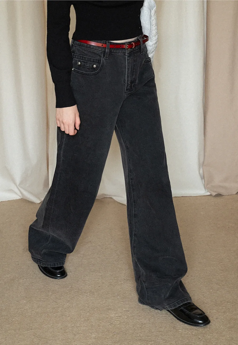 High-Waisted Black Wide-Leg Denim Jeans
