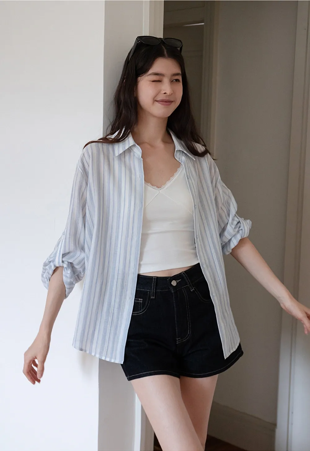 Breathable Cotton Striped Long Sleeve Shirt for Women