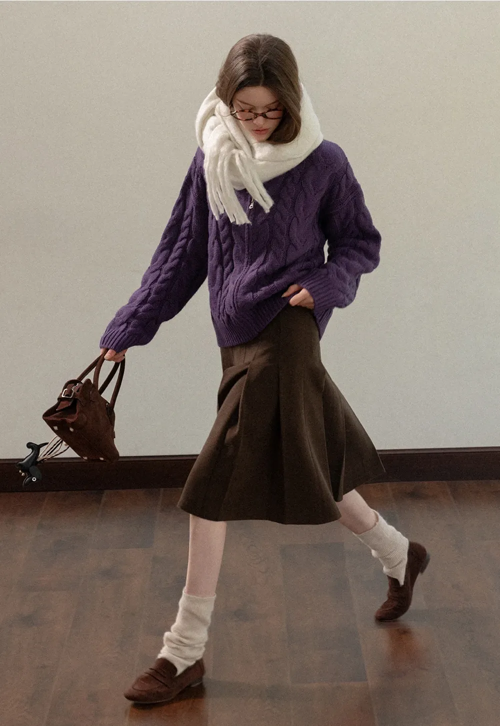 Stand-Collar Cable Zip Sweater