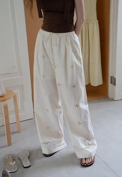 Women’s Eyelet Wide-Leg Drawstring Pants
