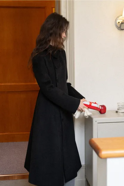 Womens Chic A-Line Buttoned Long Wool Coat