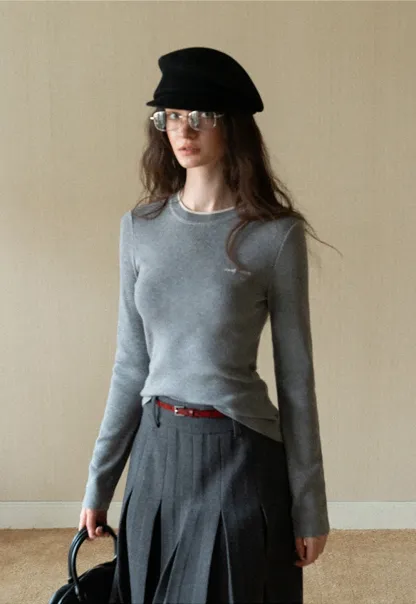 Women Long Sleeve Crop Knit Top