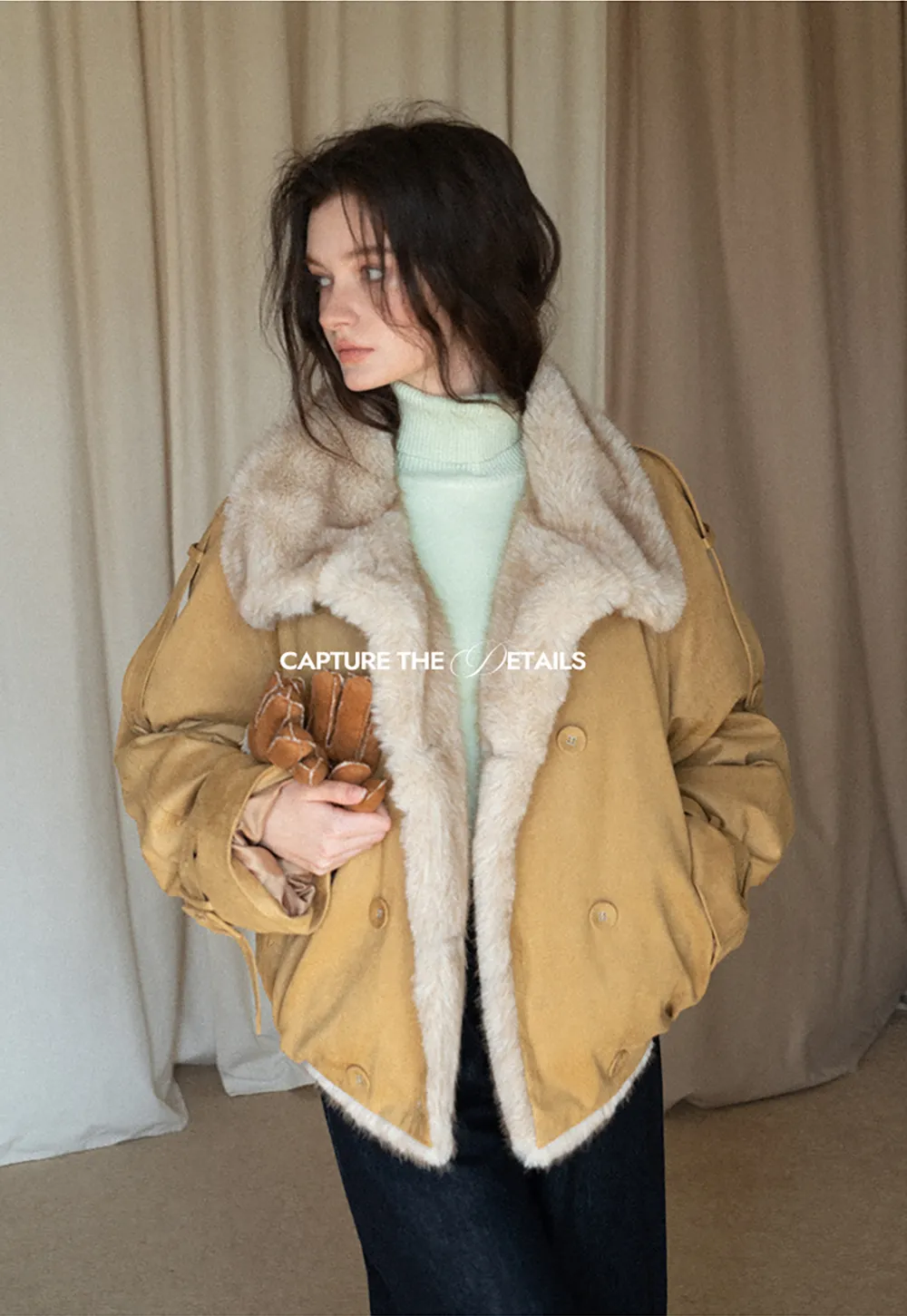 Double-Breasted Faux Shearling Jacket