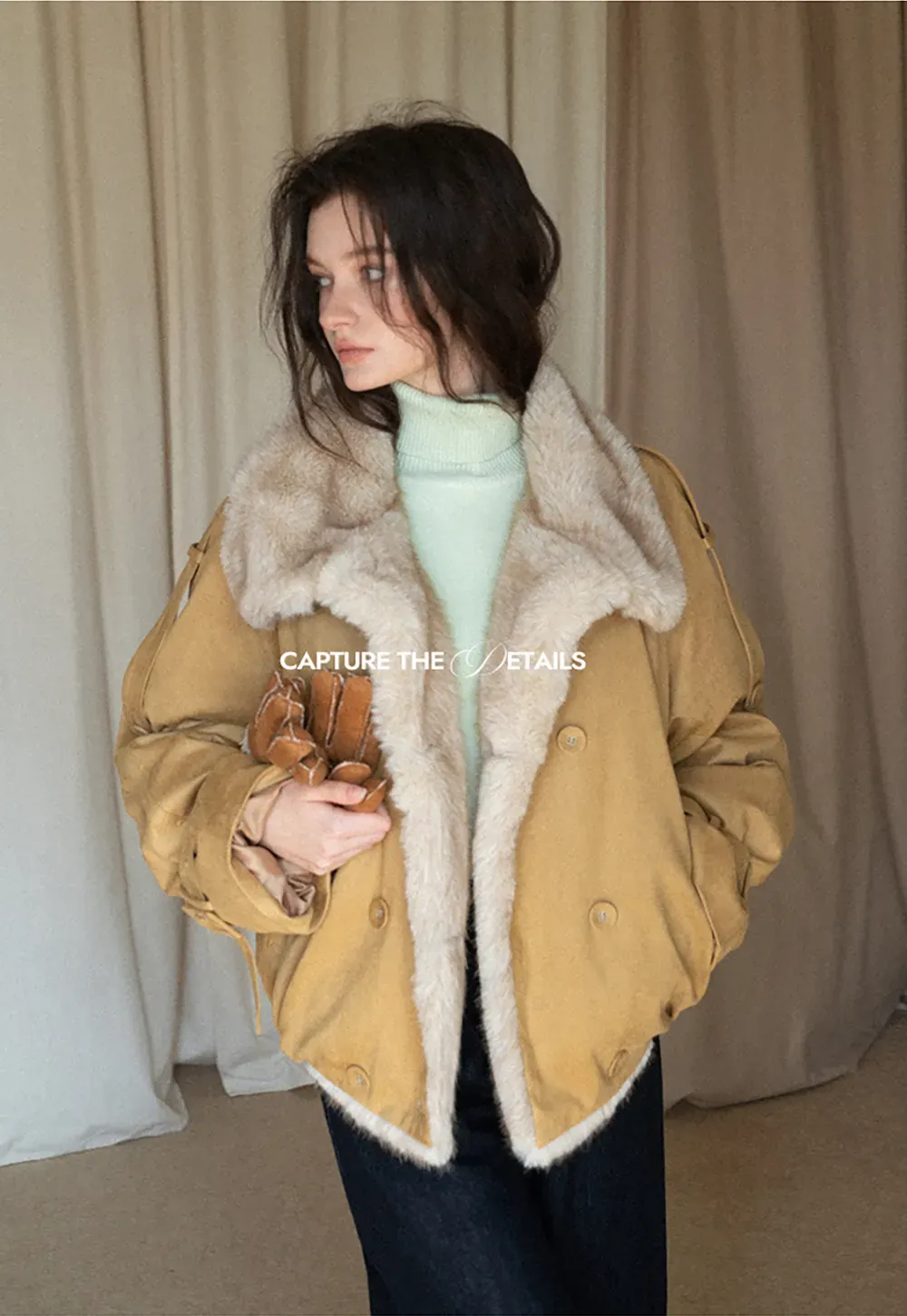 Double-Breasted Faux Shearling Jacket