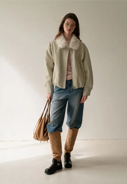 Casual Jacket with Faux Fur Collar for Women