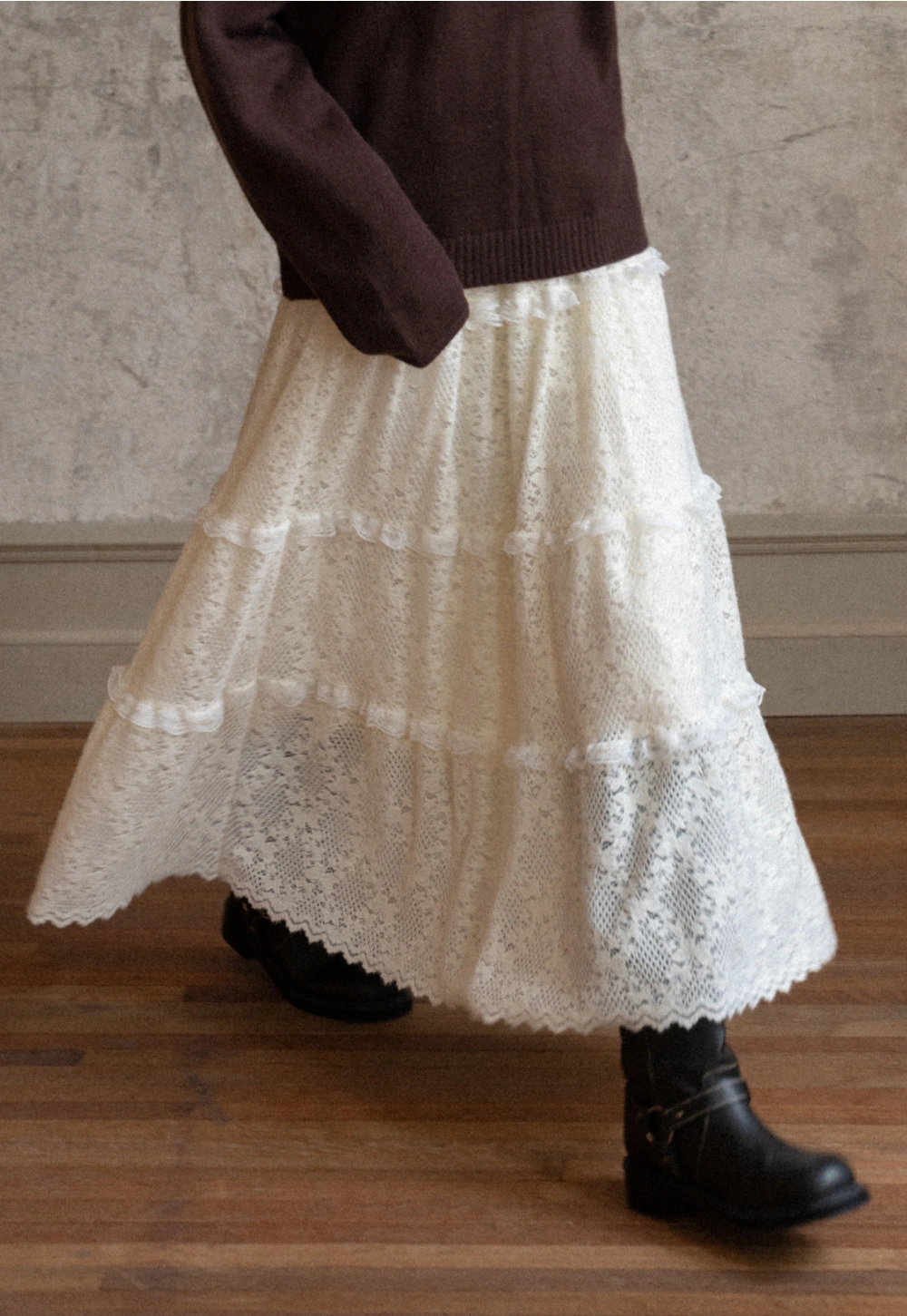 Lace Tiered Skirt with Ruffle Detail