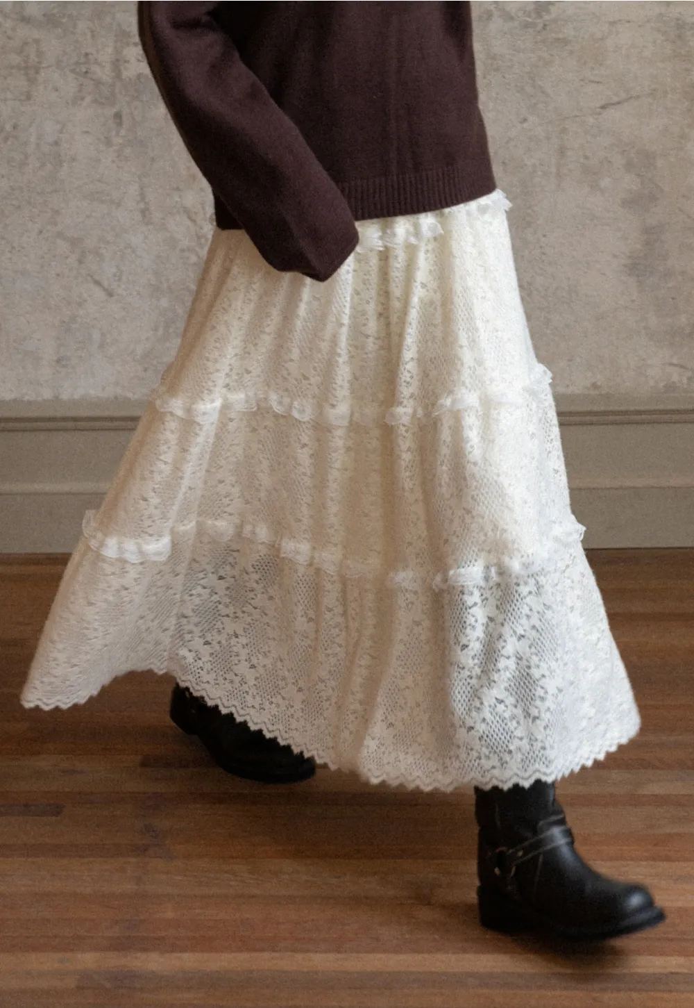 Lace Tiered Skirt with Ruffle Detail