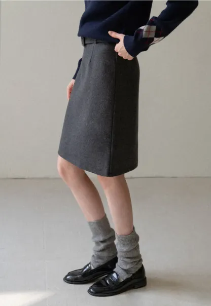 Wool Belted A-Line Mini Skirt in Charcoal