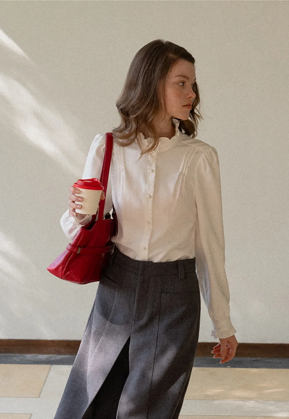 Long Sleeve Blouse with Ruffle Trim