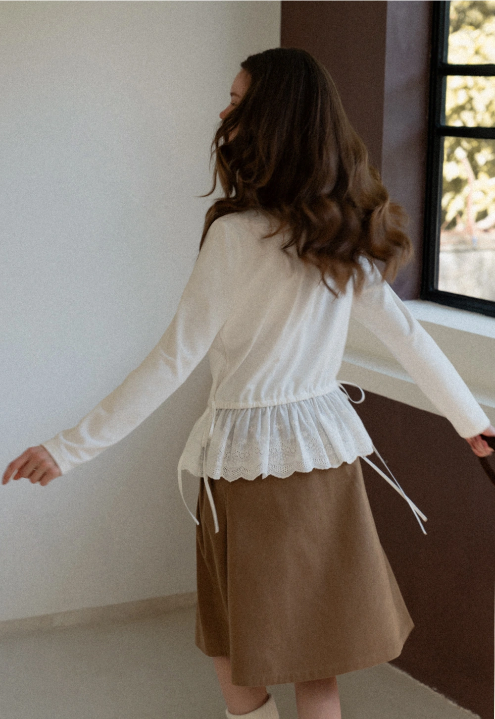 Lace Peplum Long Sleeve Top