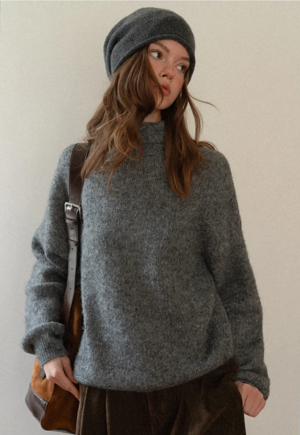 High-Neck Melange Knit Sweater