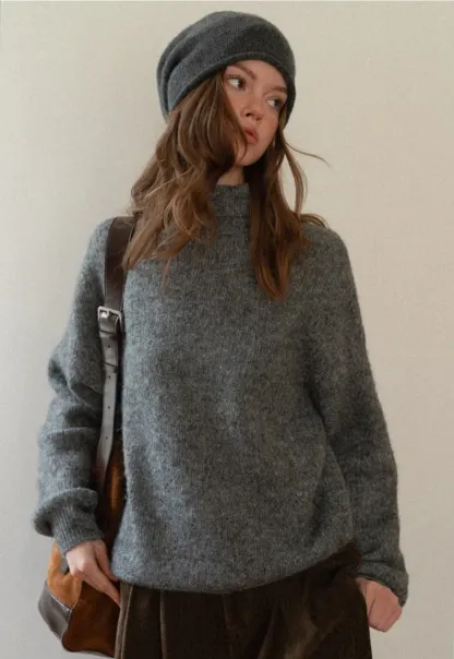 High-Neck Melange Knit Sweater