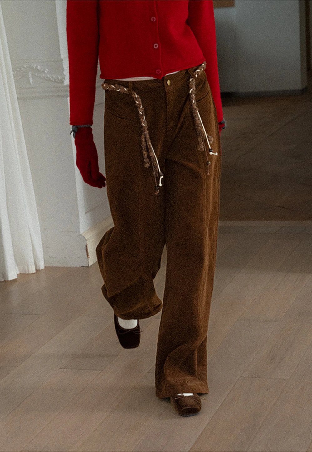 Women Wide-Legged Brown Corduroy Pants